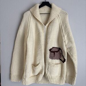 Vintage 1960's Mary Maxim Cowichan Trout Sweater Full Zip Mens XL